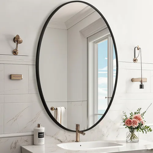 Miniatura 11 de Espejo ovalado dorado para baño, espejo de baño ovalado de 20 x 28 pulgadas con marco de metal cepillado, espejo de tocador decorativo montado