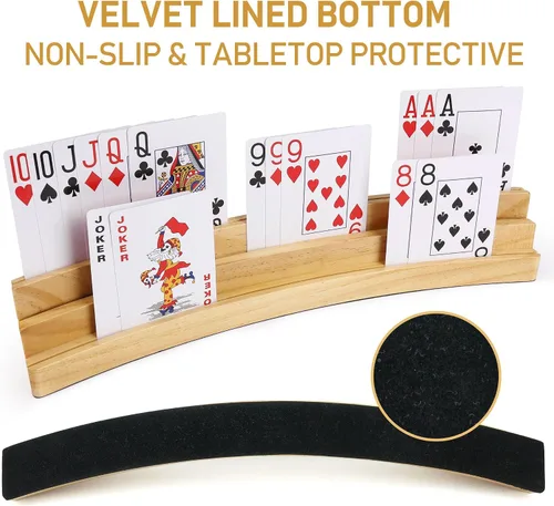 Miniatura 4 de LotFancy Juego de 2 portatarjetas para niños, adultos y personas mayores, juego de 2, 3 niveles, manos libres, tarjetero de madera curvado