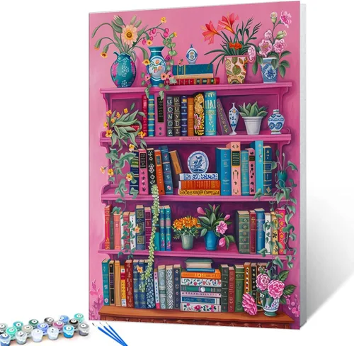 Miniatura 23 de Aihonmin Estantería 6 Pack Pintar por Números para Adultos Libros Pintura DIY sobre Lienzo con Pinceles Pigmento Manualidades DIY Pintura Acrílica