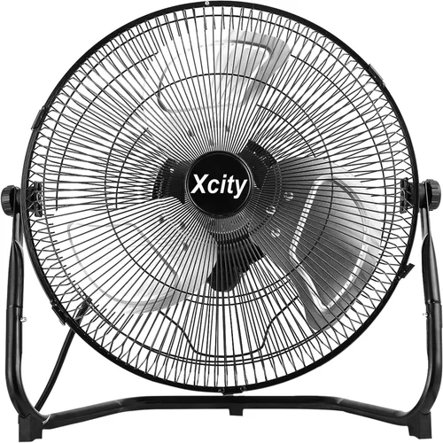 Xcity Ventilador de Piso de Metal de 14 Pulgadas, Ventilador Industrial de Alta Velocidad 2100 CFM, 3 Velocidades e Inclinación Ajustable de 360°,