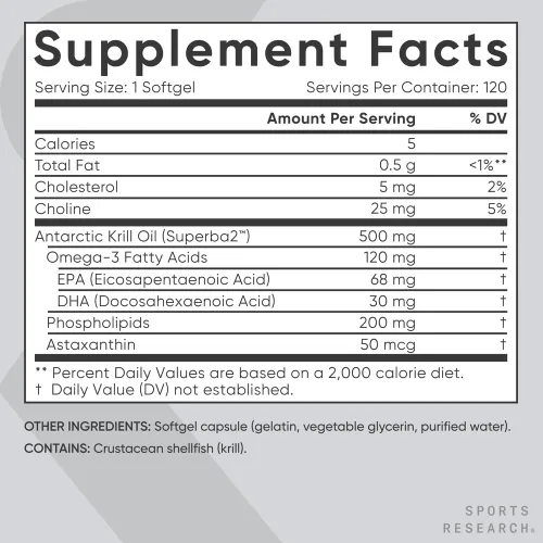 Miniatura 3 de Sports Research® Aceite de krill antártico Omega-3 Mini-cápsulas blandas de 500 mg con fosfolípidos, colina, astaxantina, aceite de pescado omega-3
