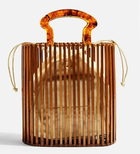 Miniatura 5 de Bolso de bambú de moda para mujer con asa de acrílico, bolsa de cubo de verano para playa