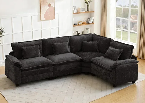 Miniatura 32 de Juego de sofá seccional modular de gran tamaño, sofá de nube convertible de asiento profundo, sofá esquinero grande en forma de L con cojines Beige