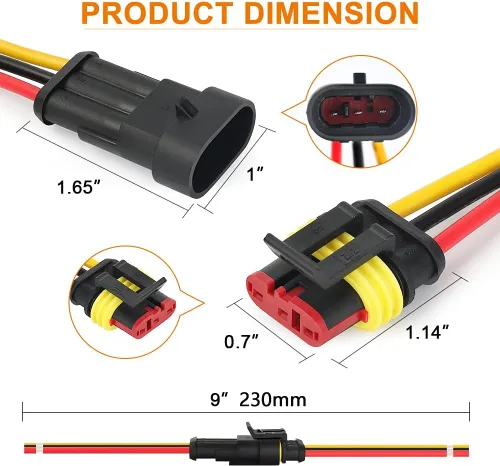 Miniatura 4 de NAOEVO Conector de 3 pines impermeable, conectores de 3 cables 16 AWG, conectores eléctricos automotrices macho y hembra con tubo termorretráctil