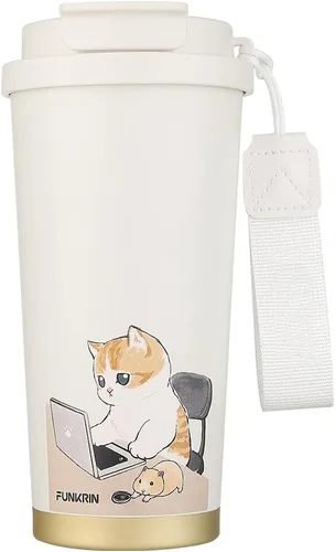 Miniatura 8 de Funkrin Taza de café aislada con revestimiento de cerámica, taza de café helado de 16 onzas con tapa abatible y asa, taza de viaje a prueba de fugas