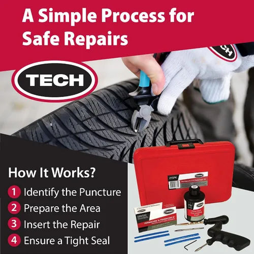 Miniatura 7 de TECH Permacure - Kit de tapones para neumáticos de pasajeros, el kit de reparación de neumáticos planos ideal para automóviles de pasajeros