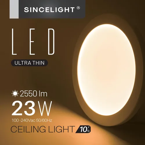 Miniatura 2 de SINCELIGHT Luces LED de techo ultrafinas de 12 pulgadas de 23 W, perfil compacto, empotradas o montaje en superficie, iluminación de borde, 2550 lm
