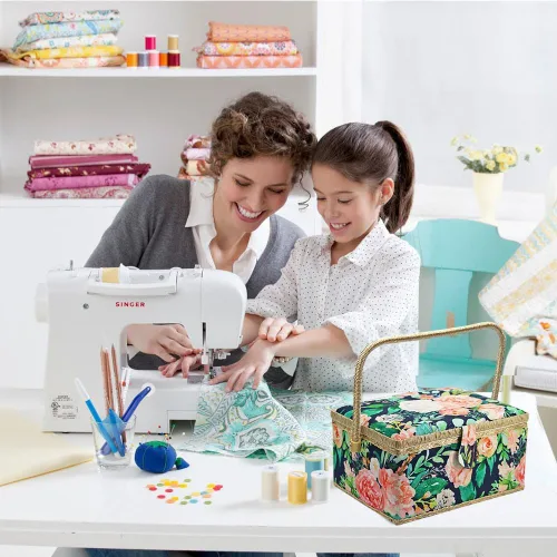 Miniatura 7 de Cesta de costura grande con accesorios, caja organizadora de costura para suministros de costura y herramientas de manualidades de bricolaje, regalo