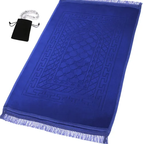Miniatura 11 de Alfombra de oración musulmana islámica, alfombra gruesa de oración para niños, hombres y mujeres, con cuentas de oración islámica, para viajes Eid