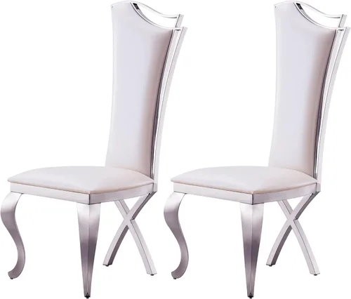 Miniatura 10 de Juego de 6 sillas de comedor modernas tapizadas de cuero con patas de acero inoxidable doradas, sillas de cocina contemporáneas sin brazos con Cuero