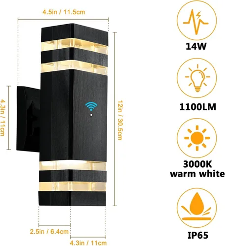 Miniatura 2 de tewei Luces LED de montaje en pared para exteriores del anochecer al amanecer, 1 paquete de 14 W, IP65, 3000 K, 1100 lúmenes, blanco cálido