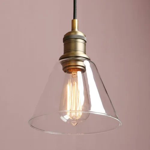 Miniatura 7 de Yosoan Lámpara colgante Edison vintage de 1 luz, mini embudo acampanado de vidrio transparente para cocina, baño, porche, sala de estar, comedor