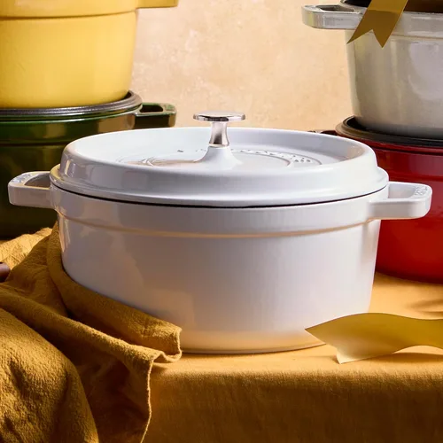 Miniatura 7 de STAUB Horno Holandés de Hierro Fundido 4 Cuartos Redondo, Fabricado en Francia, Sirve para 3-4, Blanco