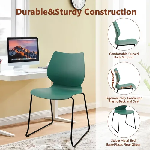 Miniatura 6 de KLASIKA Silla apilable para sala de espera, silla de oficina apilable con soporte lumbar ergonómico y patas de metal, sillas de escritorio