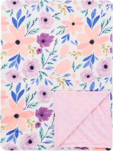 Miniatura 9 de Manta de visón de felpa para bebé, doble capa con respaldo punteado para bebé niña o niño (floral naranja)