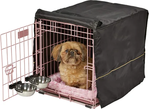 MidWest Homes for Pets - Kit inicial Pink Fashion iCrate, paquete de jaula para perros pequeños de 24 pulgadas, incluye jaula, cama para mascotas, 2