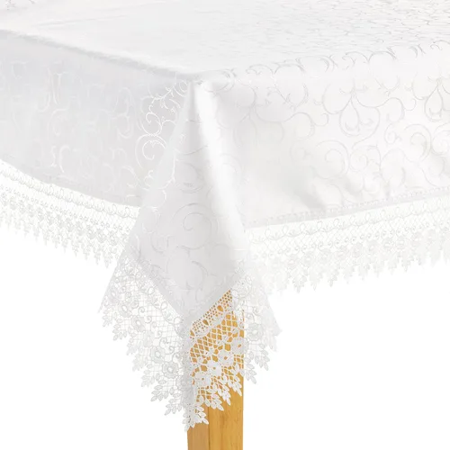 Miniatura 8 de Violet Linen Manteles jacquard de damasco de poliéster con patrón de encaje vintage, 70 pulgadas, redondo, beige
