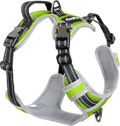 Miniatura 6 de DogTraxs Arnés para perro, marrón galleta, mediano Clip frontal sin tirones, paso ajustable, reflectante, hebillas de metal