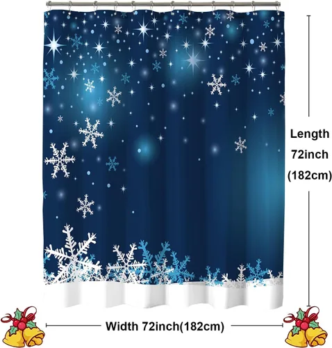 Miniatura 6 de Cortina de ducha de Navidad, cortinas de ducha azules con copos de nieve de Navidad para decoración de baño, cortina de ducha azul de vacaciones