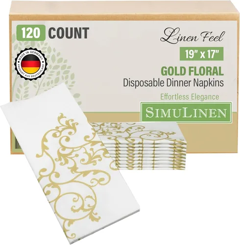 Miniatura 10 de SimuLinen Servilletas decorativas florales azules, servilletas de papel desechables como tela, sensación de lino, material Airlaid de primera