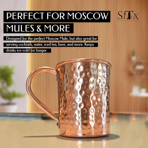 Miniatura 3 de 1 taza hecha a mano de cobre de Moscow Mule de 17 onzas, 100% puro cilíndrico martillado, vasos para beber, accesorios de regalo para fiestas