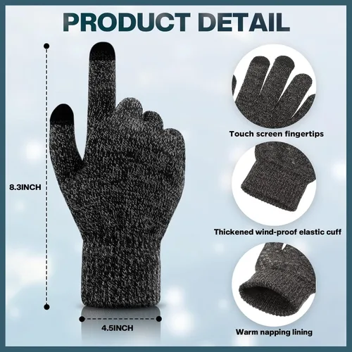 Miniatura 3 de 6 gorros cálidos de invierno con forro polar y guantes térmicos antideslizantes para pantalla táctil
