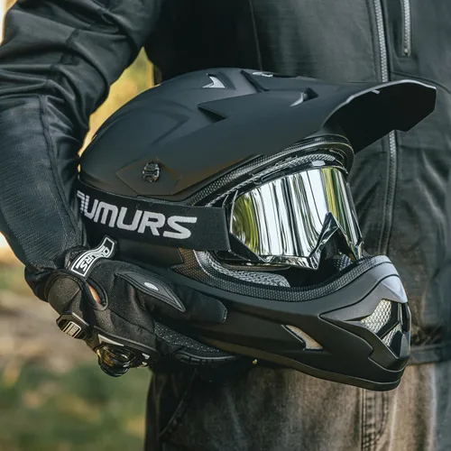 Miniatura 9 de OUMURS Casco de ATV Bicicleta de Tierra para Adultos con Gafas Guantes y Máscara Hebilla de Liberación Rápida Visera Solar Ajustable Casco de Negro