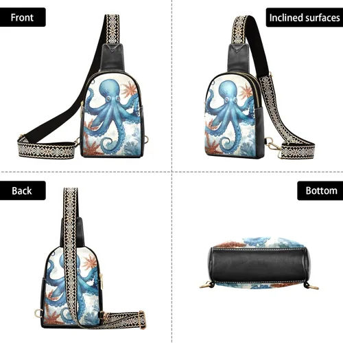 Miniatura 3 de Sling Backpack Octopus Vintage Sling Bag for Women Crossbody Shoulder Bag Leather Fanny Pack Chest Bag for Travel Hiking 202A1790