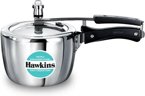 Hawkins Olla a presión de acero inoxidable triple de 2,5 litros, cocina de tapa interior, plata (HSST25)
