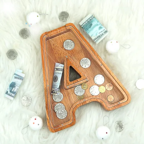 Miniatura 4 de Alcancía para niños y niñas, alcancía grande de madera personalizada con diseño recortado, bancos de monedas con letras del alfabeto, caja de ahorro