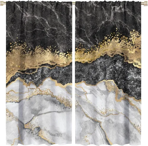 Miniatura 44 de Cortinas abstractas de mármol de lujo de lujo azul marino dorado a rayas con patrón de mármol estampado para dormitorio, sala de estar, cortinas