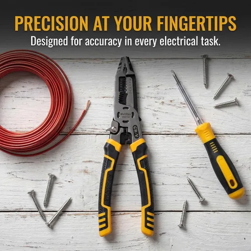 Miniatura 3 de Herramienta pelacables 8 en 1, alicates de electricista multifunción CR-V de 9 pulgadas, ideal para pelar, cortar, engarzar y sujetar cables. Agarre