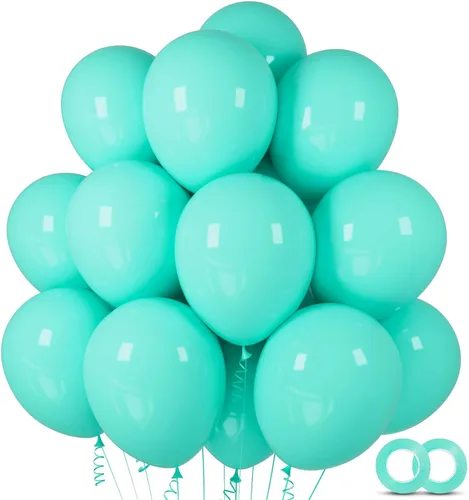 Miniatura 55 de ASIYUHY 100 globos de fiesta de colores surtidos de 12 pulgadas, globos arcoíris con cinta de 65 pies, globos coloridos de látex grueso, globos