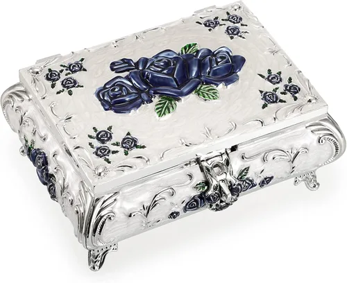 Hipiwe Joyero decorativo de metal, caja de tesoro vintage, organizador de joyas, aretes, collar, pulsera, caja de almacenamiento para anillos, caja