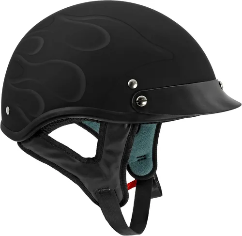 Miniatura 2 de VCAN Cruiser - Casco de motocicleta sólido, cobertura de media cara Llama Negra Plana