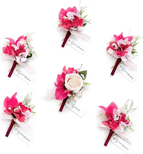 Miniatura 20 de Ling's Moment Boutonniere para Hombres Boda, Juego de 6, Novio y Padrinos Boutonniere para Boda Regreso a Casa Halloween Ceremonia Aniversario, Cena