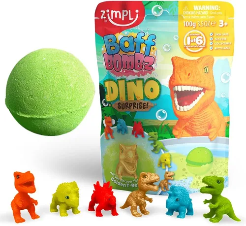 Gran bomba de baño sorpresa de dinosaurio, 6 juguetes sorpresa de dinosaurio para coleccionar en total, uno por bomba de baño, juguete efervescente