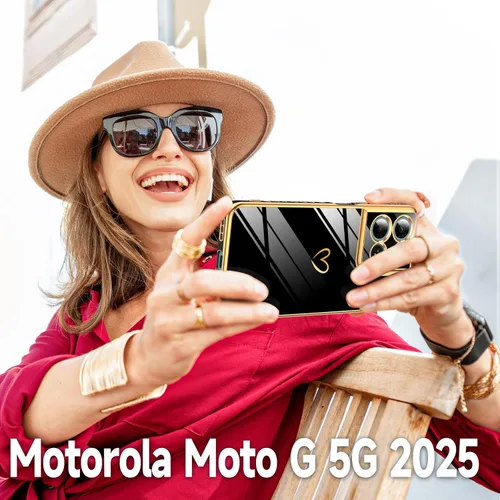 Miniatura 6 de LeYi for Moto G 5G 2025 Case: with Tempered Glass Screen Protector [2 Pcs]+ Full Camera Lens Protection,Love Heart Plating Cute Luxury Soft TPU