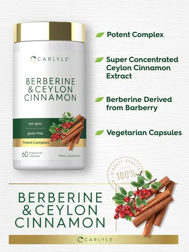 Miniatura 9 de Carlyle Berberina con canela de Ceilán Complejo de 2000mg 60 cápsulas Vegetariano, sin OGM, sin gluten