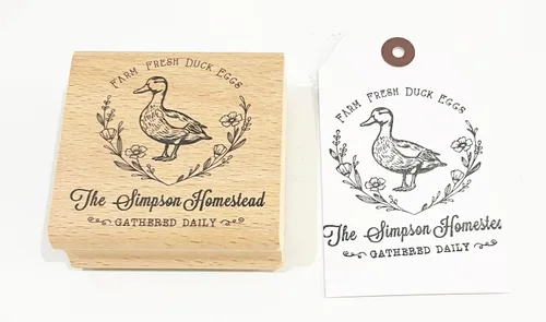 Miniatura 7 de Sellos personalizados de cartón de huevos frescos de granja, huevos de pato, recogidos diariamente, sello de goma de madera (3 x 3 pulgadas)