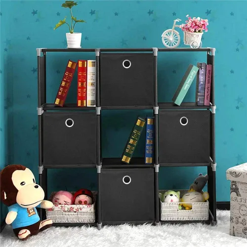 Miniatura 6 de QY-SC18-3 - Cubos de almacenamiento negros de 11 x 11 x 11 pulgadas, cubos de almacenamiento plegables de tela, cestas de almacenamiento plegables