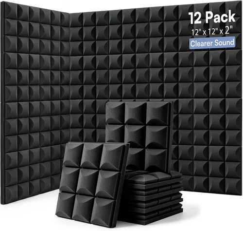 Miniatura 10 de GUERRI Paneles de espuma a prueba de sonido para paredes, paquete de 48 paneles de espuma acústica con autoadhesivos de 12 x 12 x 1 pulgada, paneles