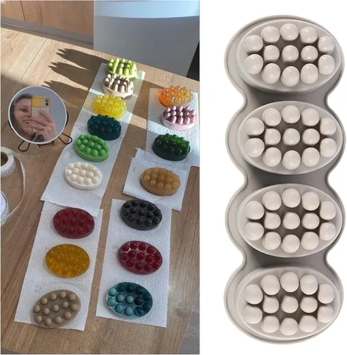 Miniatura 6 de Molde de silicona para jabón, molde ovalado de 4 cavidades, molde de jabón para masaje, galletas, chocolate, pastel, bandeja para manualidades Gris