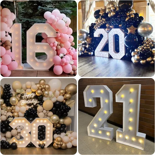Miniatura 2 de Marco de marquesina de números luminosos de 4 pies con 20 números de mosaico para fiesta de cumpleaños de 20 años, cartón grande con ranuras