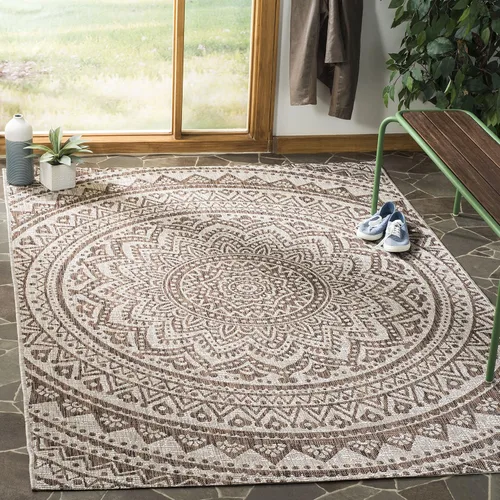 Miniatura 129 de SAFAVIEH Alfombra lavable para exteriores, colección Courtyard - Pasillo de 2.3 x 8 pies, color beige claro y marrón claro, no desprende pelusa