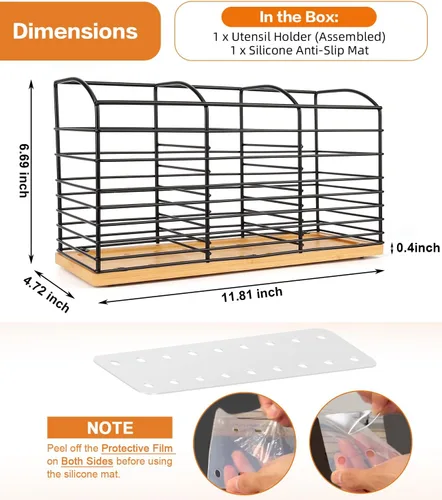 Miniatura 5 de Soporte grande para utensilios de cocina, 11.8 x 6.7 x 4.7 pulgadas, diseño estético de 3 compartimentos, organizador de utensilios de cocina