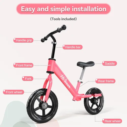 Miniatura 7 de Bicicleta de equilibrio para niños pequeños HAWEEK de 12 pulgadas, bicicleta de entrenamiento sin pedales para niños de 24 meses a 5 años, ajustes