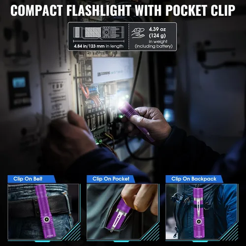 Miniatura 3 de Linternas tácticas recargables, linterna LED USB-C mini pequeña de alto lúmen, linterna EDC compacta, 4 modos y función de memoria, luces