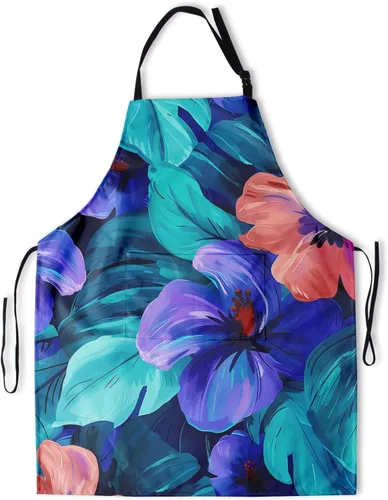 Miniatura 13 de Delantal impreso delantales de pintura de poliéster con bolsillo para cocinar cocina a la parrilla adultos