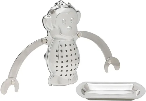Miniatura 9 de HIC Kitchen Infusor de té con bandeja de goteo, almohadilla de rana y lirio, acero inoxidable 18/8 y plástico